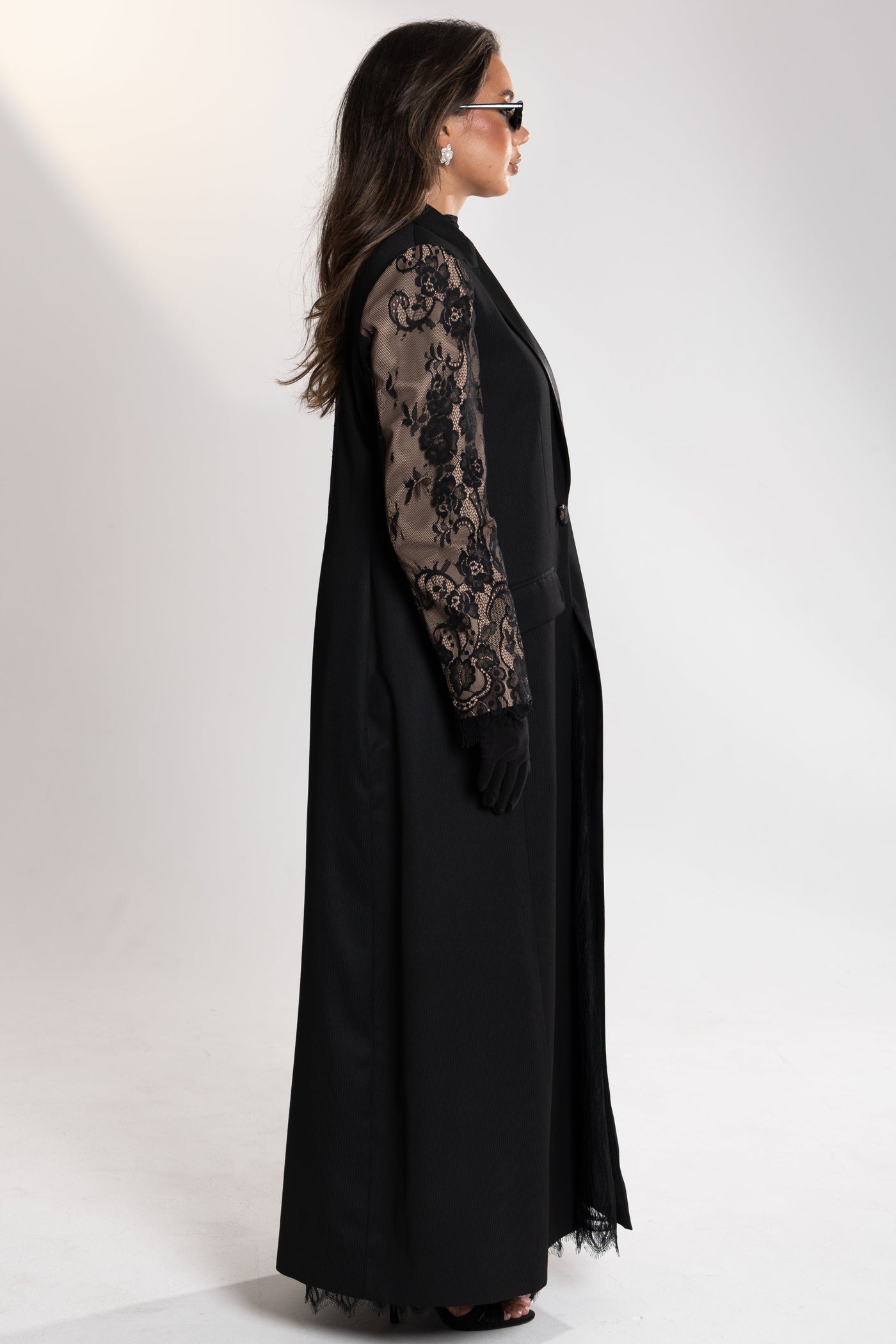 lace aura side shot by esme abaya qatar