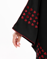 Full-length view of Love Notes Bisht Black Variant showcasing premium soft fabric and elegant modest fashion from Esmeabaya Summer '26 Collection.