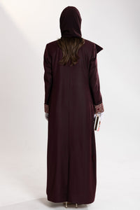 Back angle of Esme Abaya in burgundy