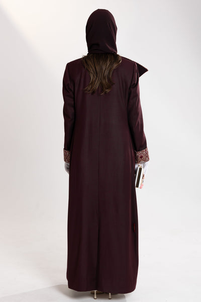 Back angle of Esme Abaya in burgundy