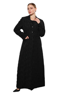 Rich Black Blazer abaya front view featuring structured blazer style and modest silhouette