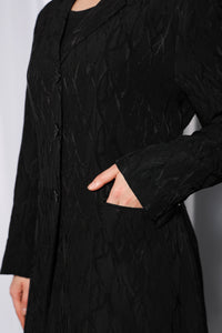 Sleeve detail of Rich Black Blazer abaya featuring tailored cuff finish