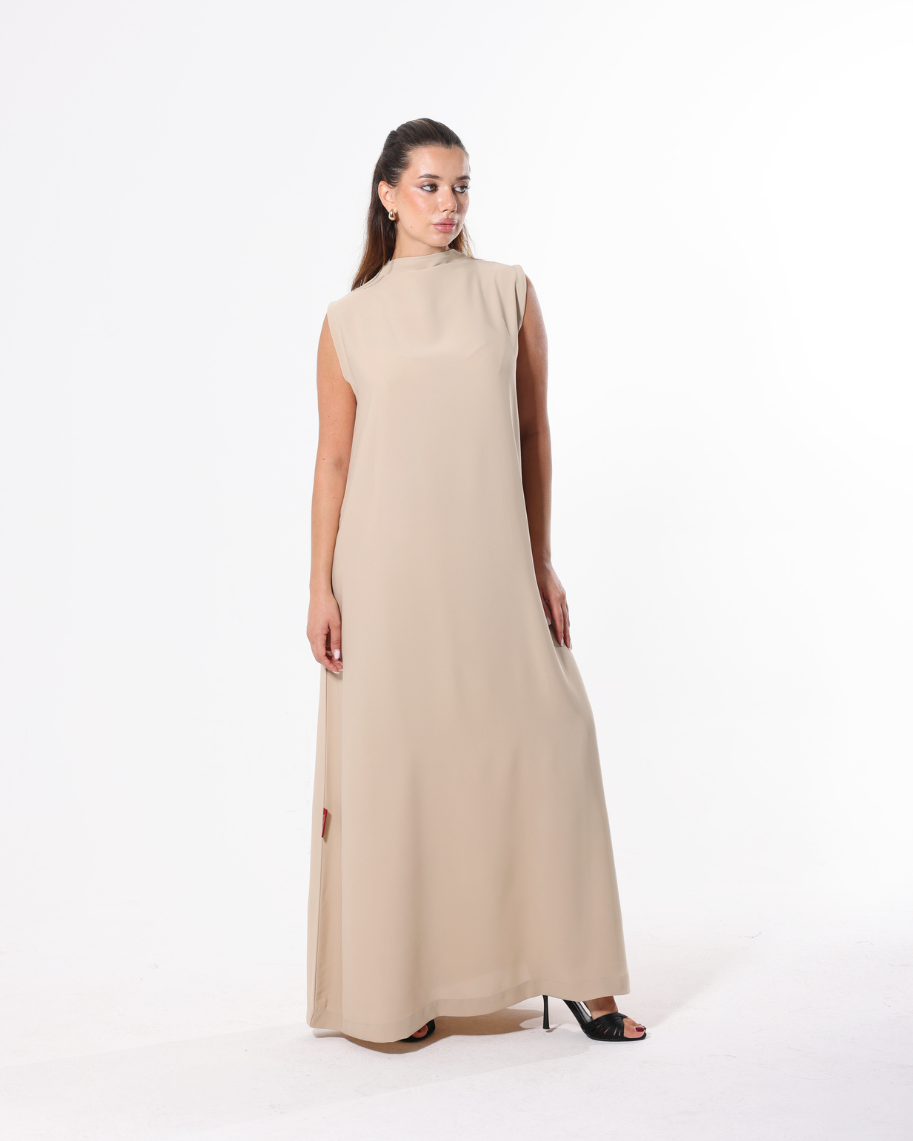 Soft Beige Inner Dress front view crafted from premium Korean fabric with a soft flowy silhouette by Esmeabaya.