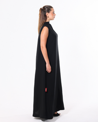Full-length view of the Soft Black Inner Dress showcasing luxurious Korean fabric and elegant modest layering for abayas.