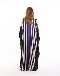 Premium Stripe Studio Bisht by Esme Abaya featuring a unique striped pattern and sophisticated modest fashion appeal.