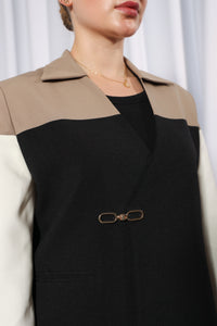 Back view of Studio Blazer abaya displaying smooth finish and structured fall