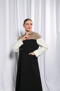 Studio Blazer abaya styled open showcasing layered modest fashion styling