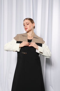 Side profile of Studio Blazer abaya highlighting sharp tailoring and clean lines